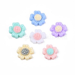 オペーク樹脂カボション  ラバー加工スタイル  花  ミックスカラー  9.5x9.5x3mm&nbsp;CRES-S307-021