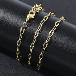 女性用3mm真鍮テクスチャ加工チェーンネックレス  長持ちメッキ  ゴールドカラー  16.14インチ（41cm）&nbsp;KK-CBA4FD4-01G