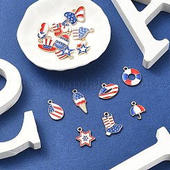15個 15スタイル 独立記念日 合金エナメルペンダント  ライトゴールド  混合図形  カラフル  13~22.5x8~18x1.5~2.5mm  穴：2mm  1個/スタイル&nbsp;ENAM-YW0004-34