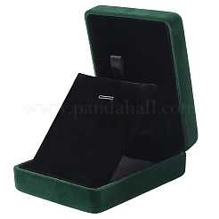 長方形のベルベットの大きなペンダント収納ボックス  鉄パーツ  濃い緑  9.2x7x3.5cm&nbsp;CON-BBC0001-25