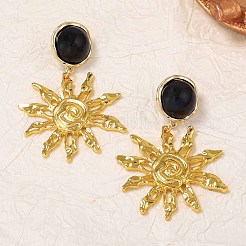 女性用合金樹脂製スタッドピアス  太陽  ゴールドカラー  72x47mm&nbsp;WG6B4A6-01
