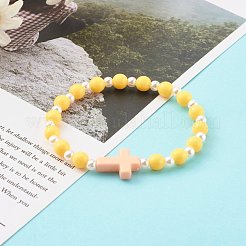 子供のための不透明なアクリルストレッチビーズブレスレット  アブソリュートプラスチック模造パールビーズ  ラウンド＆クロス  ミックスカラー  内径：1-3/4インチ（4.6cm）&nbsp;BJEW-JB06230