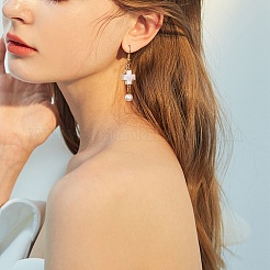 真鍮リンク5個。  淡水シェル  ニッケルフリー  クロス  18KGP本金メッキ  貝殻色  18x12.5x3mm  穴：1.2mm&nbsp;KK-SZ0002-46