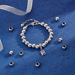 304ステンレススチールヨーロピアンビーズ100個  バレル  大穴ビーズ  ステンレス鋼色  10x8mm  穴：5mm&nbsp;STAS-PH0007-56