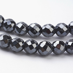 非磁性合成ヘマタイトビーズ連売り  多面カット  ラウンド  ブラック  4mm  穴：1mm  101個/連  15.2インチ&nbsp;HEMA-4D