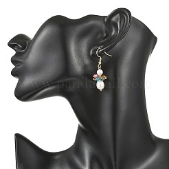 天然瑪瑙と貝殻パールのドロップピアス  女性用304ステンレススチールダングルイヤリング  ティアドロップ  ゴールドカラー  40.5x12.5mm&nbsp;EJEW-JE07364