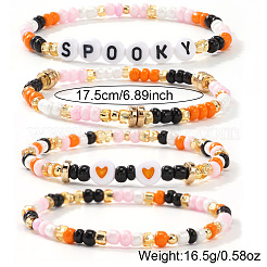 ハロウィン アクリル&ガラス&真鍮ストレッチブレスレット 4スタイル レディース 4個  混合図形  ミックスカラー  6.89インチ（17.5cm）&nbsp;DL8423-1