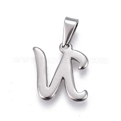 304ステンレスペンダント  ラインストーン付き  文字L  文字.n  18.5x16.5x2mm  穴：3~3.5x7.5~8mm&nbsp;STAS-F202-16P-N