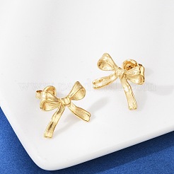 304ステンレススチールスタッドピアス  イオンプレーティング（ip）  蝶結び  14KGP本金メッキ  14.5x17mm&nbsp;EJEW-G423-32B-G