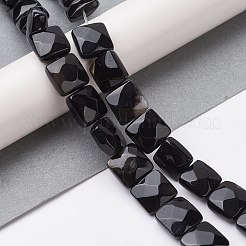 染色・加熱された天然黒瑪瑙ビーズ連売り  多面カット正方形  10x10x5mm  穴：1.2mm  約20個/連  7.95''（20.2センチメートル）&nbsp;G-K359-B13-01