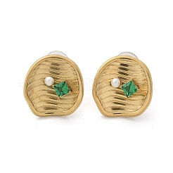 真鍮、ガラス、プラスチックのスタッドピアス  18KGP本金メッキ  フラットラウンド  19.5x19mm&nbsp;EJEW-D302-03G-04