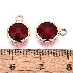 金色のトーン真鍮ガラスのチャーム  フラットラウンド  多面カット  暗赤色  11~12x8.5~9x3.5~4mm  穴：1.8~2mm&nbsp;GLAA-ZX008-24H-G