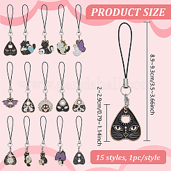 合金エナメルペンダント携帯ストラップ  ミックスカラー  8.9~9.3cm  15個/セット&nbsp;HJEW-BC00027
