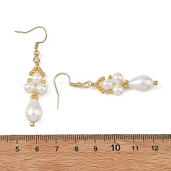 ガラスビーズダングルピアス  タッセルピアス  304ステンレススチールピアスフック付き  ゴールドカラー  ホワイト  55.5x12.5mm&nbsp;EJEW-MZ00748