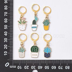 鉢植えテーマ合金エナメル多機能ペンダント装飾  真鍮レバーバッククラスプ付き  ミックスカラー  37~43mm  6スタイル  1個/スタイル  6個/セット&nbsp;HJEW-CJ00003