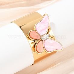 女性用304ステンレススチールアクリルカフバングル  蝶  ラインストーン付き  パールピンク  内径：2-3/8x2-1/8インチ（6.15x5.45cm）&nbsp;BJEW-A049-05G-01