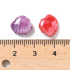 手作りの陶器ビーズ  シェル形状  光沢釉の磁器  ミックスカラー  9.5x11.5x6.5mm  穴：1.8~2mm&nbsp;PORC-C009-03