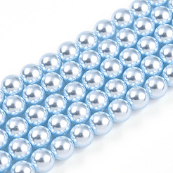 ベーキングペイントパール化ガラスパールビーズ連売り  ラウンド  ライトスカイブルー  5mm  穴：0.6mm  約79~80個/連  15.94~16.14インチ（40.5~41cm）&nbsp;HY-N002-5mm-A05