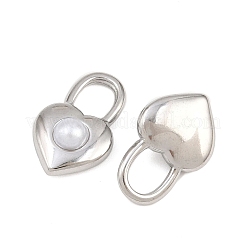 304ステンレススチールとABSプラスチック製の模造真珠ペンダント  ハート型ロック  ステンレス鋼色  19.5x12.5x6mm  穴：7x5.5mm&nbsp;STAS-Z166-13P