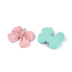 不透明樹脂ペンダント  蝶結び  プラチナメッキ鉄ループ付き  ミックスカラー  27~27.5x32~33x5~6mm  穴：2mm&nbsp;RESI-T059-09