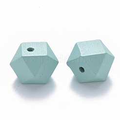 塗装天然木ビーズ  ポリゴン  淡いターコイズ  15.5x16x16mm  穴：3.5mm&nbsp;X-WOOD-Q040-020B-A01