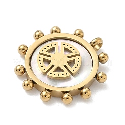 304ステンレススチール、合成シェルペンダント  ゴールドカラー  ギア  18x17x2mm  穴：1.7mm&nbsp;LS-STAS-G374-02G
