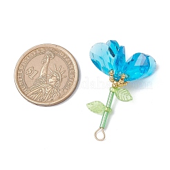 手作りのガラスビーズの花のペンダント  304ステンレススチールループ付き  多面カット  ディープスカイブルー  39~41x23~24.5x24~26mm  穴：4x2.5mm&nbsp;PALLOY-MZ00742-04