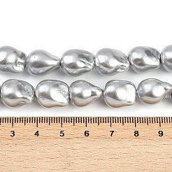 電気メッキガラスビーズ連売り  模造パール  ナゲット  銀  16~18x13~13.5x13~13.5mm  穴：1.2mm  約29個/連  15.75''（40センチメートル）&nbsp;GLAA-H039-06C