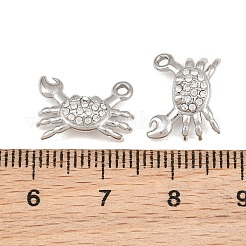 304ステンレススチールラインストーンペンダント  カニチャーム  ステンレス鋼色  10x14x3.5mm  穴：1.4mm&nbsp;RB-CBA02E8-07P