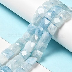 天然石アクアマリンビーズ連売り  多面カット  正方形  10x10x6mm  穴：1~1.2mm  約19~20個/連  7.09~7.48インチ（18~19cm）&nbsp;G-G980-09