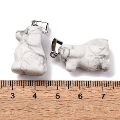 天然石ハウライトペンダント  201ステンレススチール製金具付き  犬  25~27x15~16x9~9.5mm  穴：5x7mm&nbsp;G-B127-07P-01