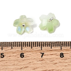 ガラスチャーム  花  プラチナトーンの真鍮ループとグリッターパウダー付き  グラデーションカラー  黄緑  11x11x7mm  穴：1.8mm&nbsp;GLAA-G127-05B