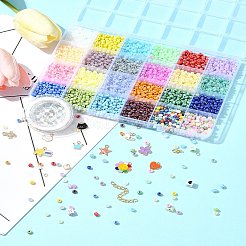 DIY ガラス シードビーズ ブレスレット 作成キット  ミックスカラー  4mm  穴：1.5mm&nbsp;DIY-FS0007-18