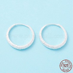 テクスチャード加工された925スターリングシルバーの小さなハギーフープピアス  女の子の女性のための絶妙なミニマリストのイヤリング  銀  3x20mm  ピン：0.8mm&nbsp;EJEW-I260-29S
