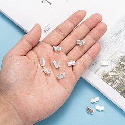 アイアン製カシメリボン止めエンドパーツ  銀色のメッキ  約7mm長  10 mm幅  穴：2mm&nbsp;E143Y-S