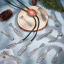 24個 3スタイル フェザー チベットスタイル 合金コードエンド  アンティークシルバー  63~78mm  8個/スタイル&nbsp;HJEW-NB00327