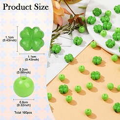 100 個 2 スタイル不透明なアクリル ビーズ  多面カット  クローバー＆ラウンド  ライムグリーン  8~11x8~11x6~7mm  穴：1~2mm  50個/スタイル&nbsp;SACR-YW0001-73