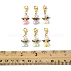 天使の模造真珠アクリル、合金ペンダント装飾32個  カニカン付き  ミックスカラー  33.6~35.3mm&nbsp;HJEW-FS00040-02