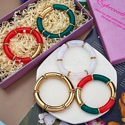 5 個 5 色アクリル湾曲チューブストレッチ ブレスレット セット  女性のためのクリスマスチャンキーブレスレット.  ミックスカラー  内径：2-1/8インチ（5.5cm）  1pc /カラー&nbsp;BJEW-SW00069
