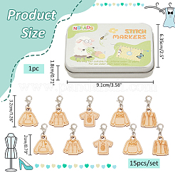木製の衣服ペンダントロックステッチマーカー  かぎ針編みのカニカンチャーム  古いレース  3.2cm  15個/セット&nbsp;HJEW-NB00123