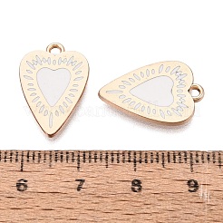 合金エナメルチャーム  ラックめっき  ハートチャーム  ゴールドカラー  ホワイト  19x13x1.2mm  穴：1.6mm&nbsp;ENAM-T022-83B-G