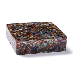 天然混合石チップストーン灰皿入りレジン  ホームオフィスの卓上装飾  正方形  93x93x25mm  内径：70x70mm&nbsp;DJEW-F015-04A