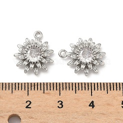 真鍮製マイクロパヴェキュービックジルコニアペンダント  花のチャーム  プラチナ  15x13x4mm  穴：1.2mm&nbsp;KK-L260-04P