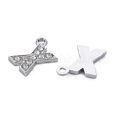 合金ペンダント  クリスタルラインストーン付き  プラチナ  カドミウムフリー＆鉛フリー  アルファベット  文字.x  18x14x2mm  穴：2mm&nbsp;ALRI-N039-001X-RS