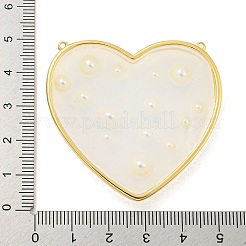 ラックメッキ真鍮＆エポキシ樹脂ペンダント  プラスチックビーズのハートチャーム  2ループ  長持ちメッキ  鉛フリー＆カドミウムフリー  18KGP本金メッキ  46x49x6mm  穴：1mm&nbsp;KK-C059-09G