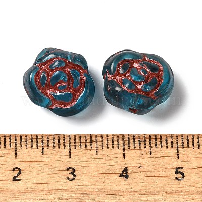 透明なランプワークビーズ  ローズ  マリンブルー  13x8mm  穴：1mm  約65~75個/100g&nbsp;LAMP-P065-01A-01-1