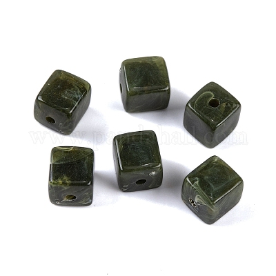 アクリルビーズ  イミテーション翡翠  キューブ  ミックスカラー  9x8x8mm  穴：2mm&nbsp;X-OACR-H120-01-1