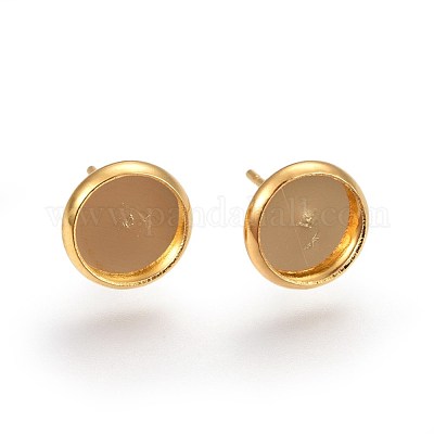 304ステンレススチール製イヤリング部品  18KGP本金メッキ  トレイ：8mm  10x2mm  ピン：0.7mm&nbsp;STAS-I100-38G-1