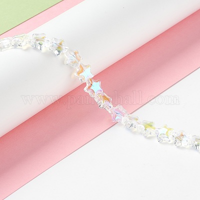 透明なガラスビーズ連  スター  クリアAB  8~8.5x8~8.5x3.5~4mm  穴：1mm  約50個/連  14.25~15.35インチ（36.2~39cm）&nbsp;GLAA-F112-02I-1