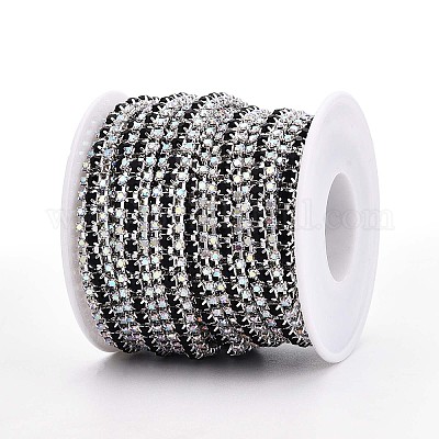 鉄ラインストーンカップチェーン  スプールで  銀  ブラック  8.5x3mm  約14.99フィート（4.57m）/ロール&nbsp;CH-T006-04S-02-1